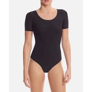 Commando Butter Scoopneck Short Sleeve Bodysuit Black Womens Size L NEW